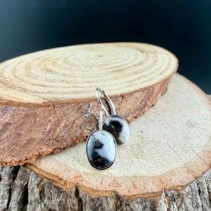 Sterling Lever-Back White Buffalo Earrings • 8x10 Oval Cabochon with Black-White Matrix image 6