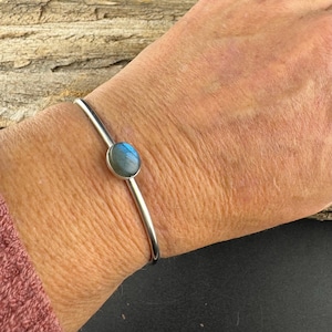 Blue Labradorite Cuff Bracelet – Handcrafted Adjustable Sterling Silver Jewelry image 5