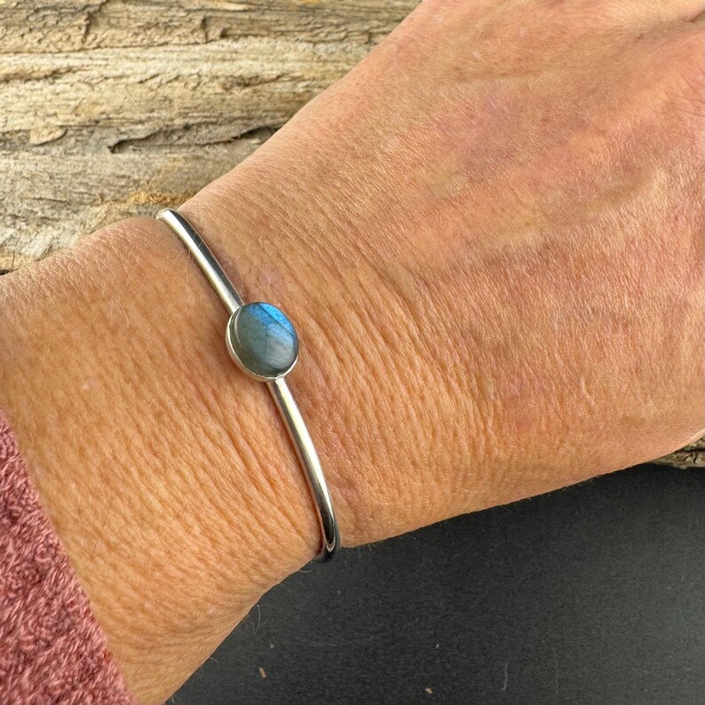 Blue Labradorite Cuff Bracelet – Handcrafted Adjustable Sterling Silver Jewelry image 5