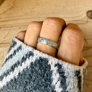 Sterling Silver Daisy Band Ring | Wide Band Elegance image 6