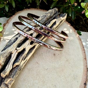 Hammered Copper Cuff Set • 3‑Stack • Rustic Hand‑Forged Western Bracelets