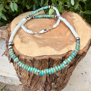 Mother of Pearl, Kingman Turquoise & Desert Pearl Choker • Sterling Silver • Southwestern Jewelry image 9