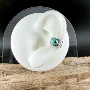6mm Royston Turquoise Sterling Silver Ear Cuff | Floral Wide Band, No‑Piercing Earring image 3