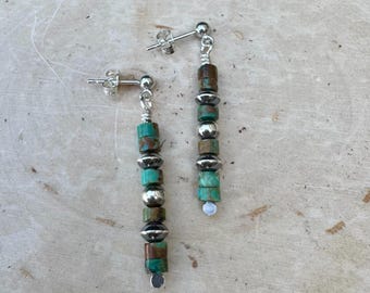 Desert Pearl Earrings with Turquoise Gemstone – Drop Post Southwestern Style Earrings