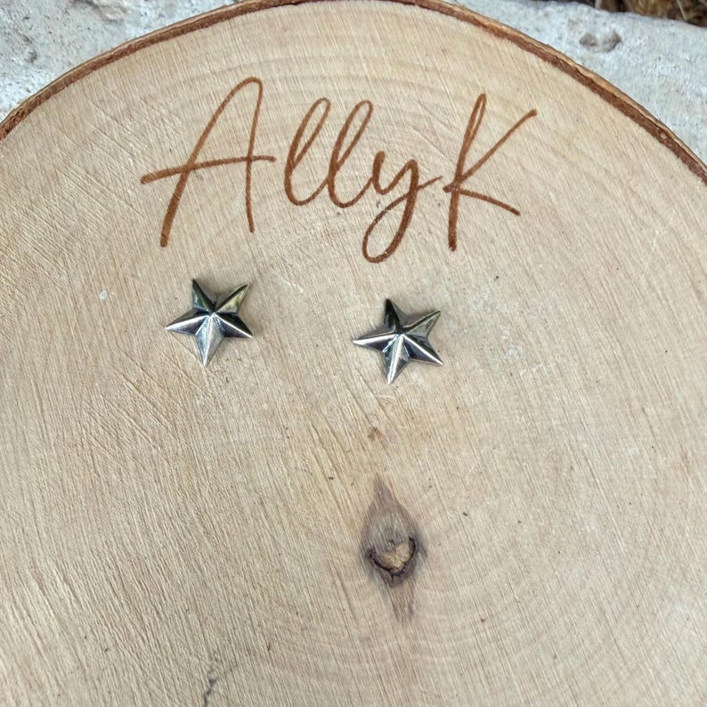 Sterling Silver 3D Star Stud Earrings · Western & Southwestern Rustic Minimal Star Posts image 9