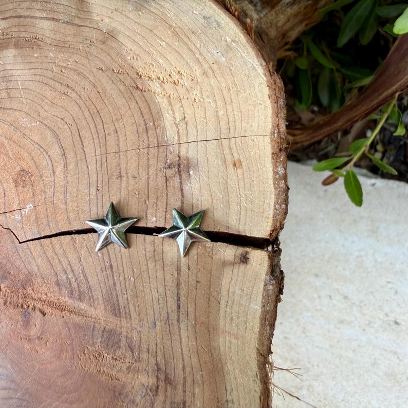 Sterling Silver 3D Star Stud Earrings · Western & Southwestern Rustic Minimal Star Posts image 8