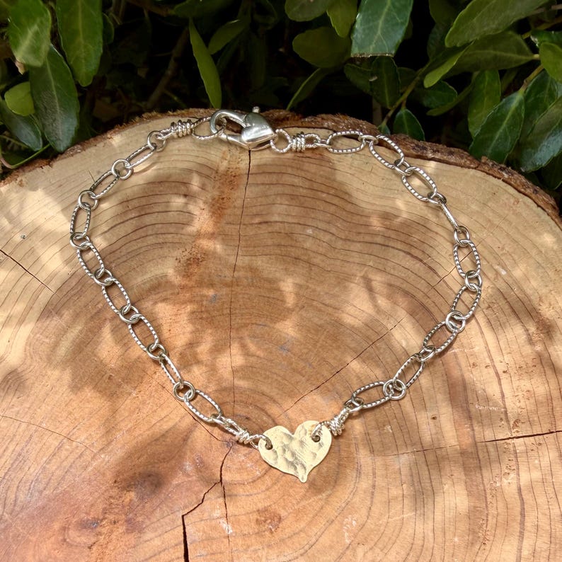 Mixed‑Metal Heart Bracelet • 14k Gold‑Filled Heart • Sterling Silver Chain • Dainty Jewelry image 8