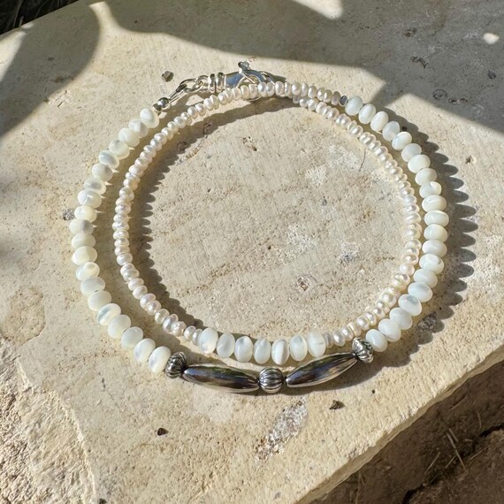 Pearl Navajo Pearl Double Wrap Bracelet with Sterling Silver