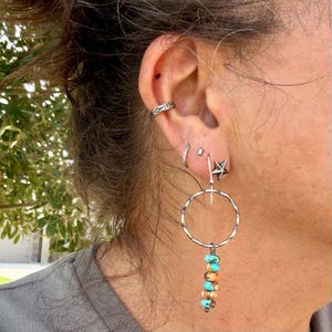 Sterling Silver Spiny Oyster & Turquoise Dangle Drop Earrings • Long Drop Style image 4