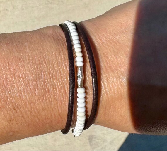 White Turquoise Leather Wrap Bracelet, Genuine Leather, Wrap Bracelet, Southwest Leather Cuff, Stylish Wristwear, Gift Idea for Him or Her