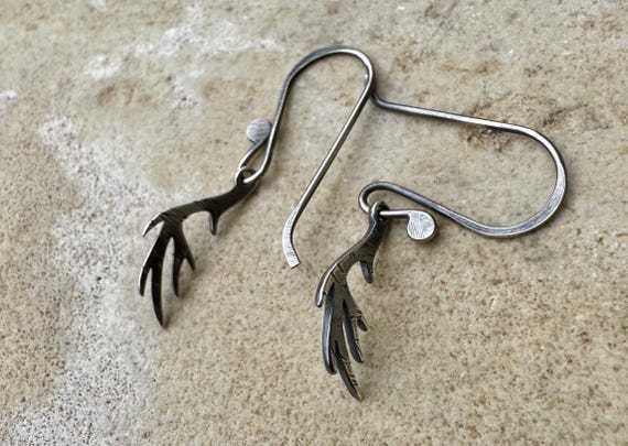 Deer antler oxidized sterling silver earrings