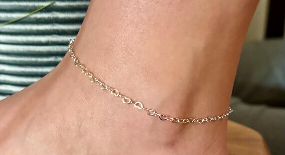 Heart chain sterling silver ankle bracelet / ankle bracelet