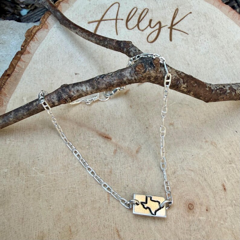 Sterling Silver Texas Anklet • Handmade Embossed State Charm • Southwest Dainty Jewelry image 7
