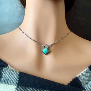 Kingman Turquoise Pendant Necklace • 10mm Turquoise Stone • Sterling Silver Mariner Chain image 5
