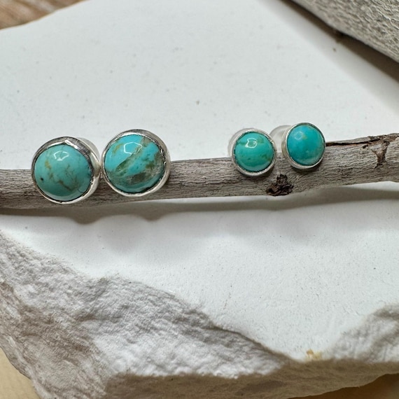Kingman Turquoise Stud Earrings, Sterling Silver Posts, Minimalist Jewelry, Dainty 4mm or 6mm Earrings, Gift Idea