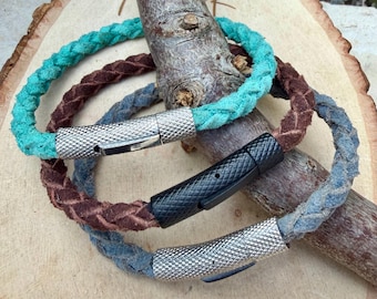 5mm Braided Suede Leather Bracelet • Bayonet Clasp • Leather Jewelry
