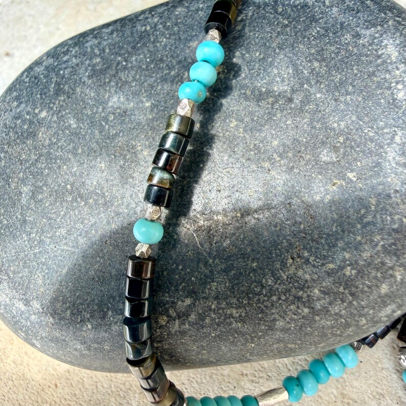 Blue Tiger’s Eye Turquoise Anklet • Sterling Silver Hawk’s Eye Ankle Bracelet image 10