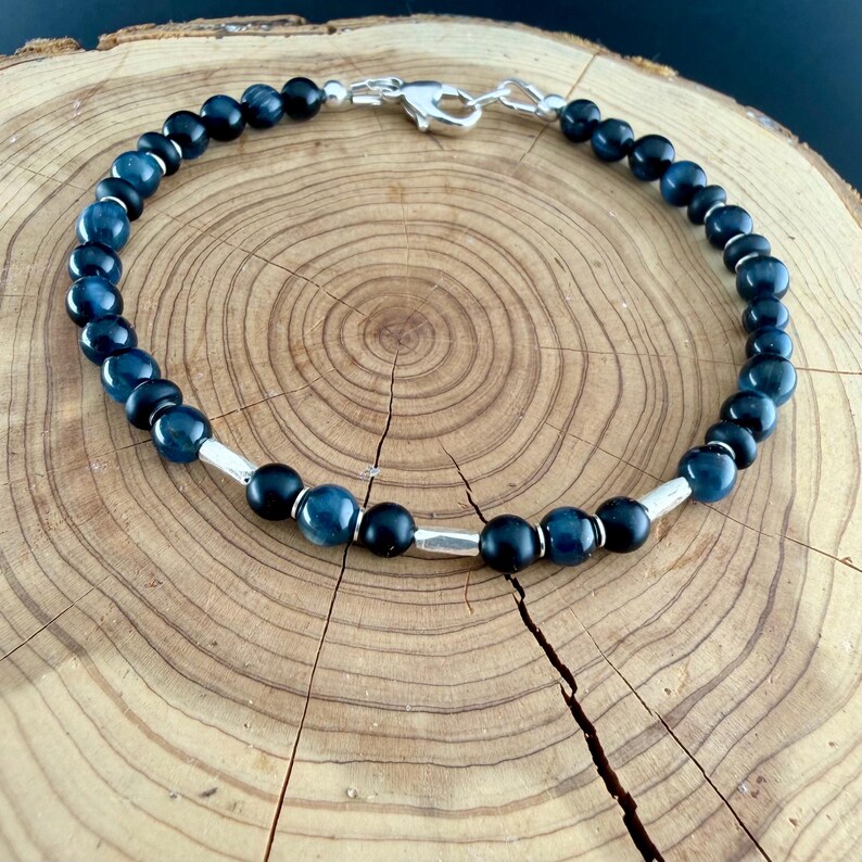 Blue Tiger’s Eye Onyx Bracelet • Hawk’s Eye • Sterling Silver Jewelry image 5
