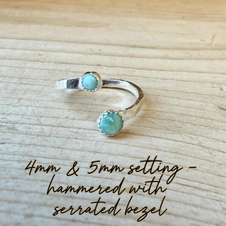 Larimar Sterling Silver Ring • Adjustable Double Bezel • Sky‑Blue Caribbean Stone imagen 3