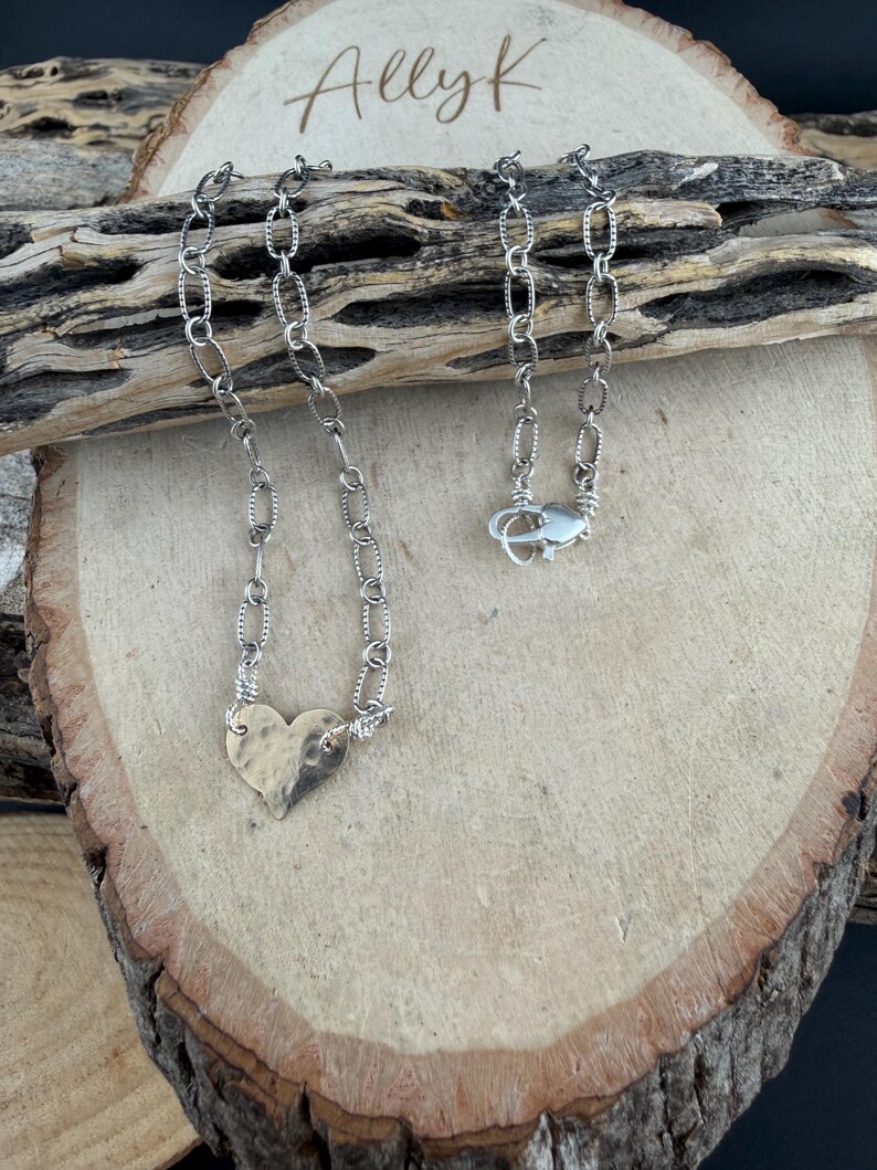 Mixed‑Metal Heart Necklace • 14kt Gold‑Filled Heart • Sterling Mariner Chain • Dainty Minimalist Choker image 15