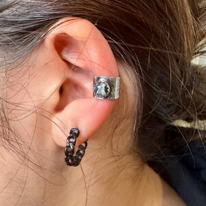 Sterling Silver 6mm Genuine White Buffalo Ear Cuff | Wide Conch Band | No-Piercing Earring image 8