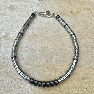 Hematite Sterling Silver Gemstone Bracelet, Hematite Beaded Bracelet, Silver Bracelet, Gemstone Jewelry, Gift Idea