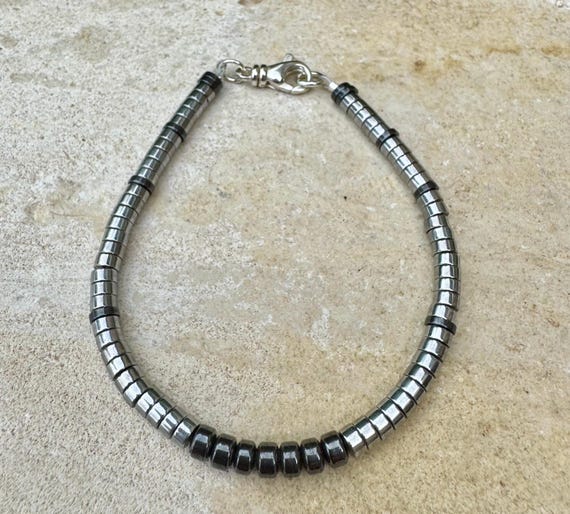 Hematite Sterling Silver Gemstone Bracelet, Hematite Beaded Bracelet, Silver Bracelet, Gemstone Jewelry, Gift Idea