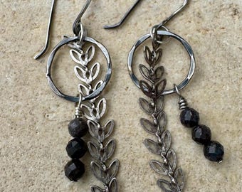 Australian Black Opal Dangle Chain Earrings • Sterling Silver