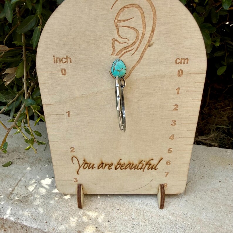 Sterling Silver Turquoise Hoop Post Earrings • 10x8mm Pear Number 8 Cabochon immagine 7