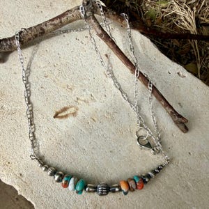 Spiny Oyster Turquoise Bar Necklace • Desert Pearls • Sterling Silver Southwest Necklace image 8