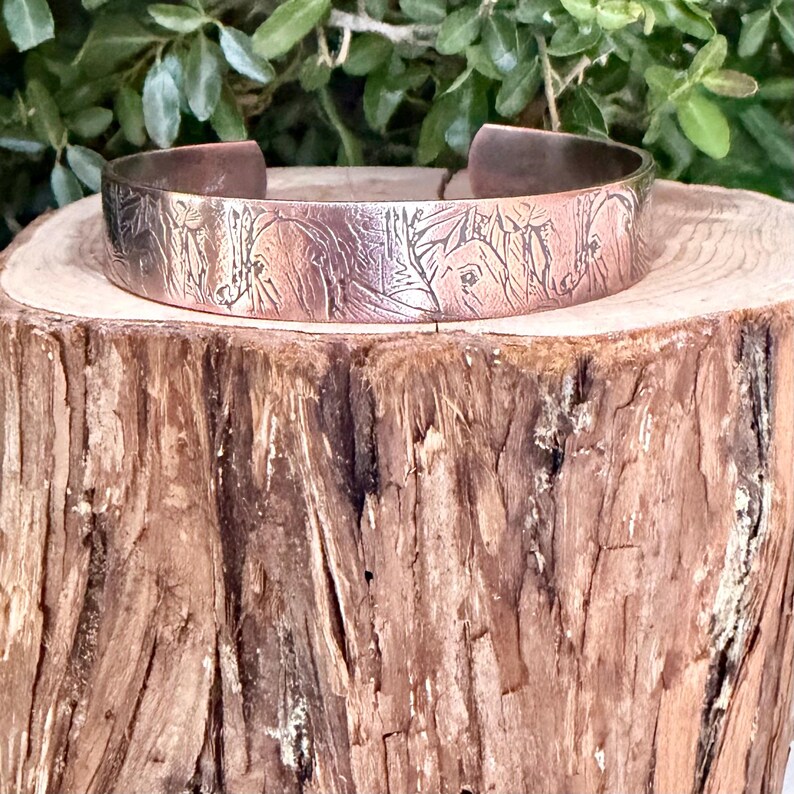 Horse Embossed Copper Cuff • Rustic Raw Copper Bracelet • Hand‑Forged Southwestern Jewelry image 2