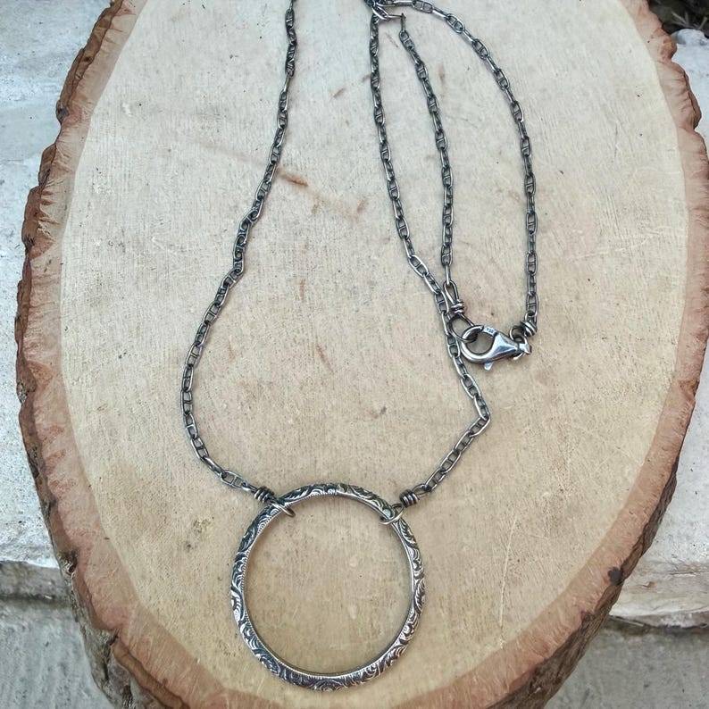 Sterling Silver Circle Necklace • Oxidized Silver Pendant • Everyday Minimalist image 10