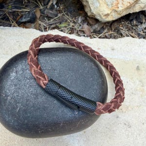5 mm Geflochtenes Wildlederarmband • Bajonettverschluss • Lederschmuck Dark Brown w Black