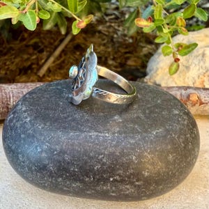 Turquoise Concho Sterling Silver Ring • Number 8 Turquoise • Southwestern Sunflower Band Bild 7