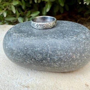 Sterling Silver Daisy Band Ring | Wide Band Elegance image 9
