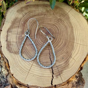 Sterling Silver Teardrop Drop Earrings – Rustic Twisted Wire Pattern image 3