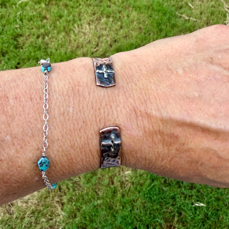 Copper Cross Cuff Bracelet • Sterling Mixed Metal Cross • Western Faith Jewelry image 10