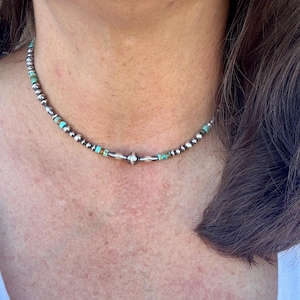 Southwestern Turquoise Necklace - Navajo Pearl Sterling Silver Choker