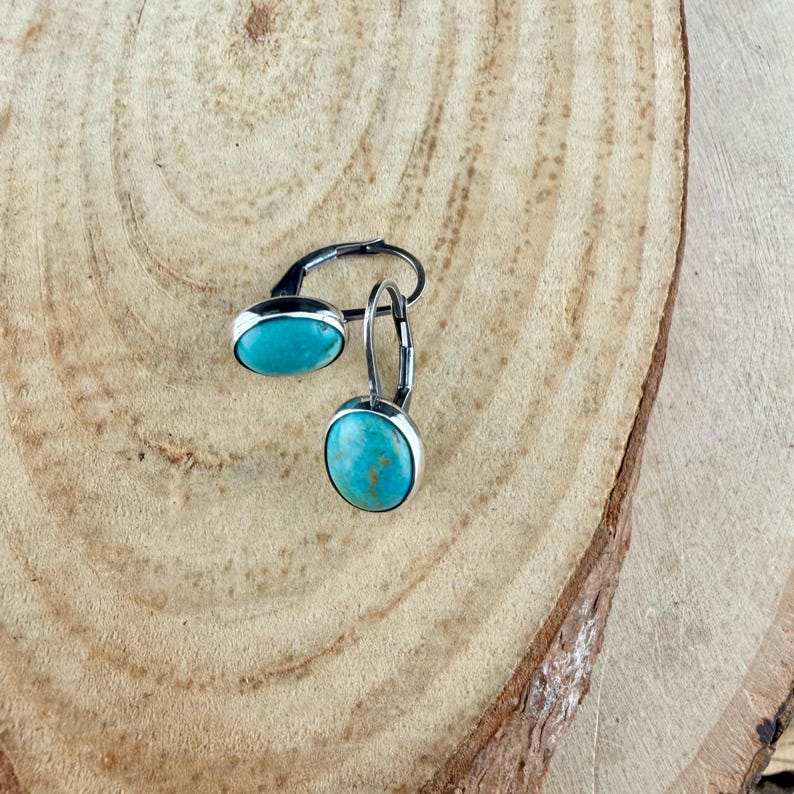 Kingman Turquoise Lever Back Earrings • 8×10 Oval Cabochon • Sterling Silver Gemstone Dangle image 9