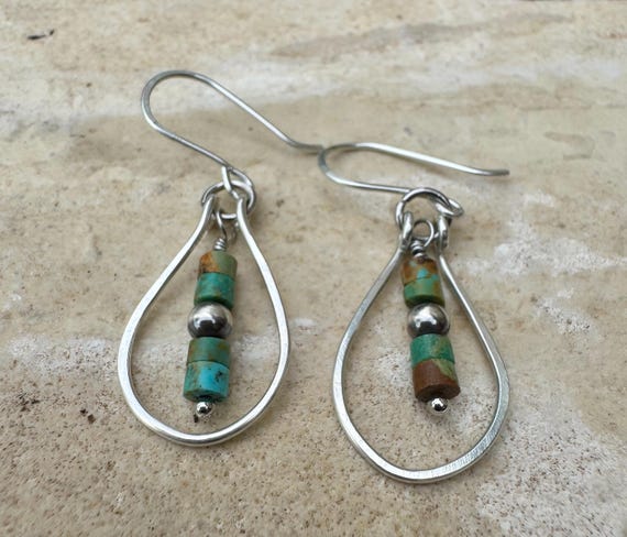 Turquoise and Navajo Pearl Earrings, Teardrop Dangle Style, Sterling Silver, Turquoise Earrings, Gift for Her
