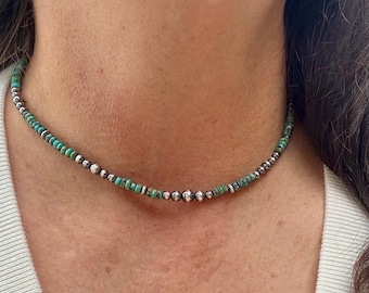 Gargantilla de turquesa y perlas del desierto • Collar de plata de ley estilo suroeste • Joyería para combinar con piedras preciosas