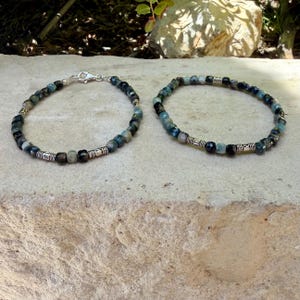 Blue Tourmaline Bracelet • 4mm Stones • Bali Silver Accents image 6