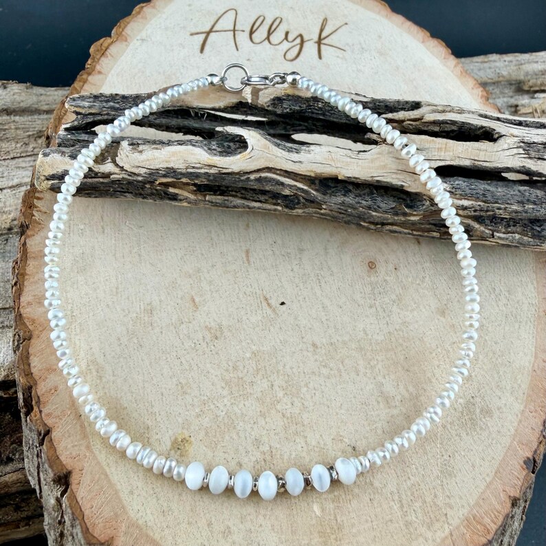 Freshwater Anklet with Mother of Pearl Accent • Sterling Silver Ankle Bracelet bild 6
