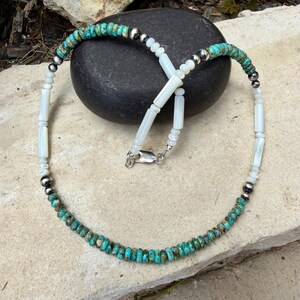 Mother of Pearl, Kingman Turquoise & Desert Pearl Choker • Sterling Silver • Southwestern Jewelry image 4