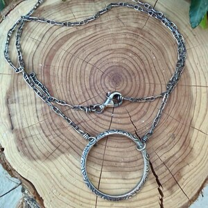 Sterling Silver Circle Necklace • Oxidized Silver Pendant • Everyday Minimalist image 2