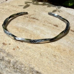 Sterling Silver Zig‑Zag Twist Cuff Bracelet • Oxidized Stacking Jewelry image 1