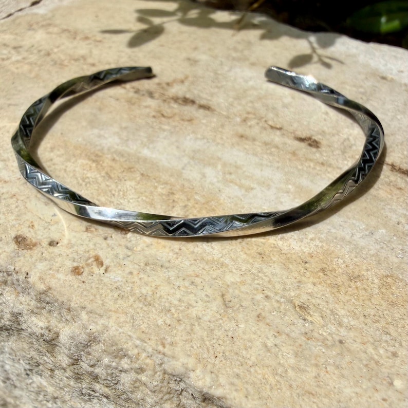 Sterling Silver Zig‑Zag Twist Cuff Bracelet • Oxidized Stacking Jewelry image 1