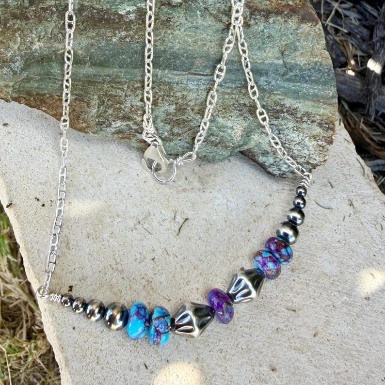Spotted Purple Mohave Turquoise Necklace • Desert Pearls • Sterling Silver Southwest Jewelry image 8