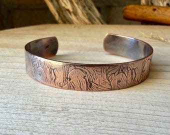 Horse Embossed Copper Cuff • Rustic Raw Copper Bracelet • Hand‑Forged Southwestern Jewelry