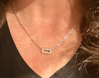 Sterling Silver Paperclip Chain Necklace – Medium Link, Spring Carabiner Clasp, Minimalist Jewelry